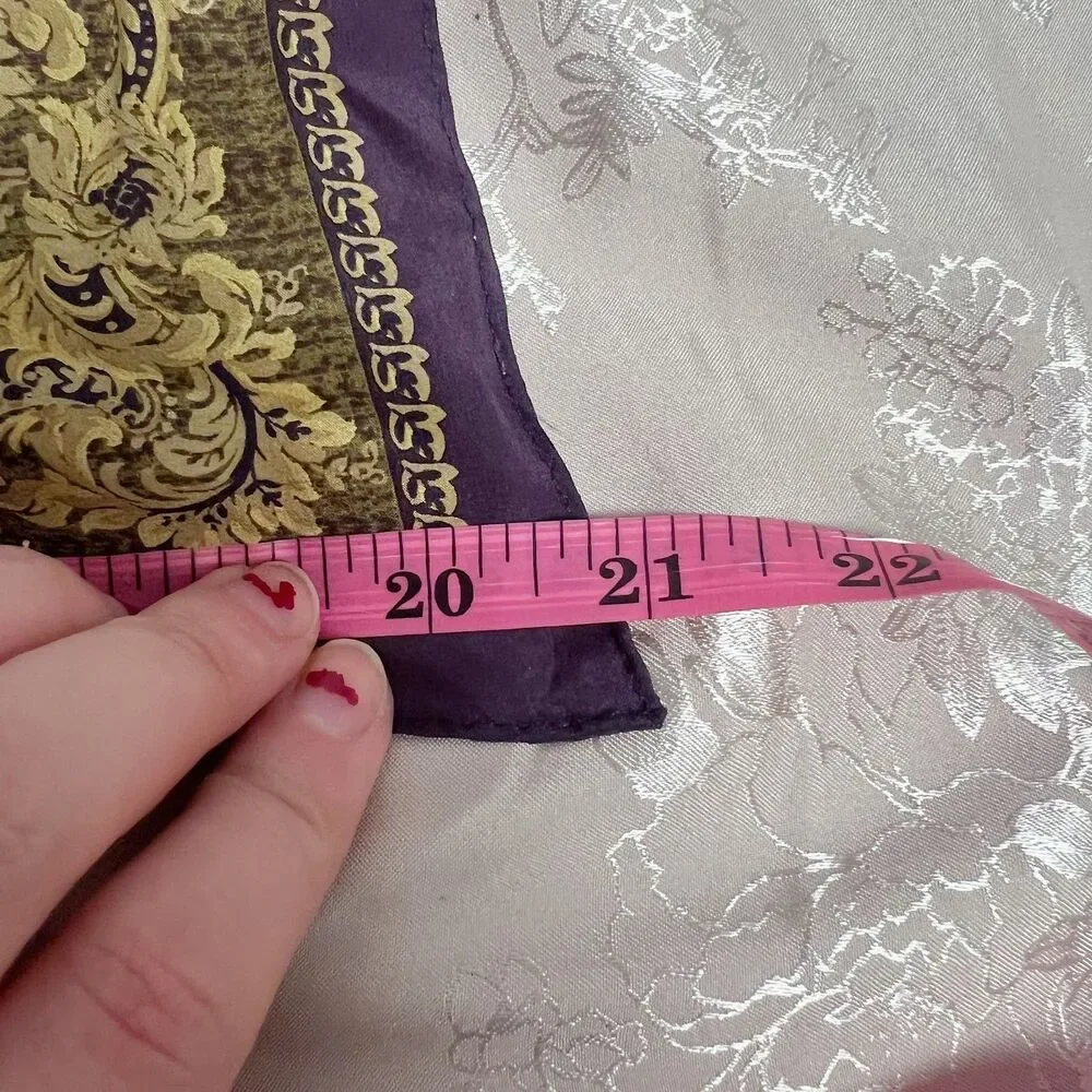 Vintage Oscar de la Renta Silk Scarf Plum Gold Detailing 21